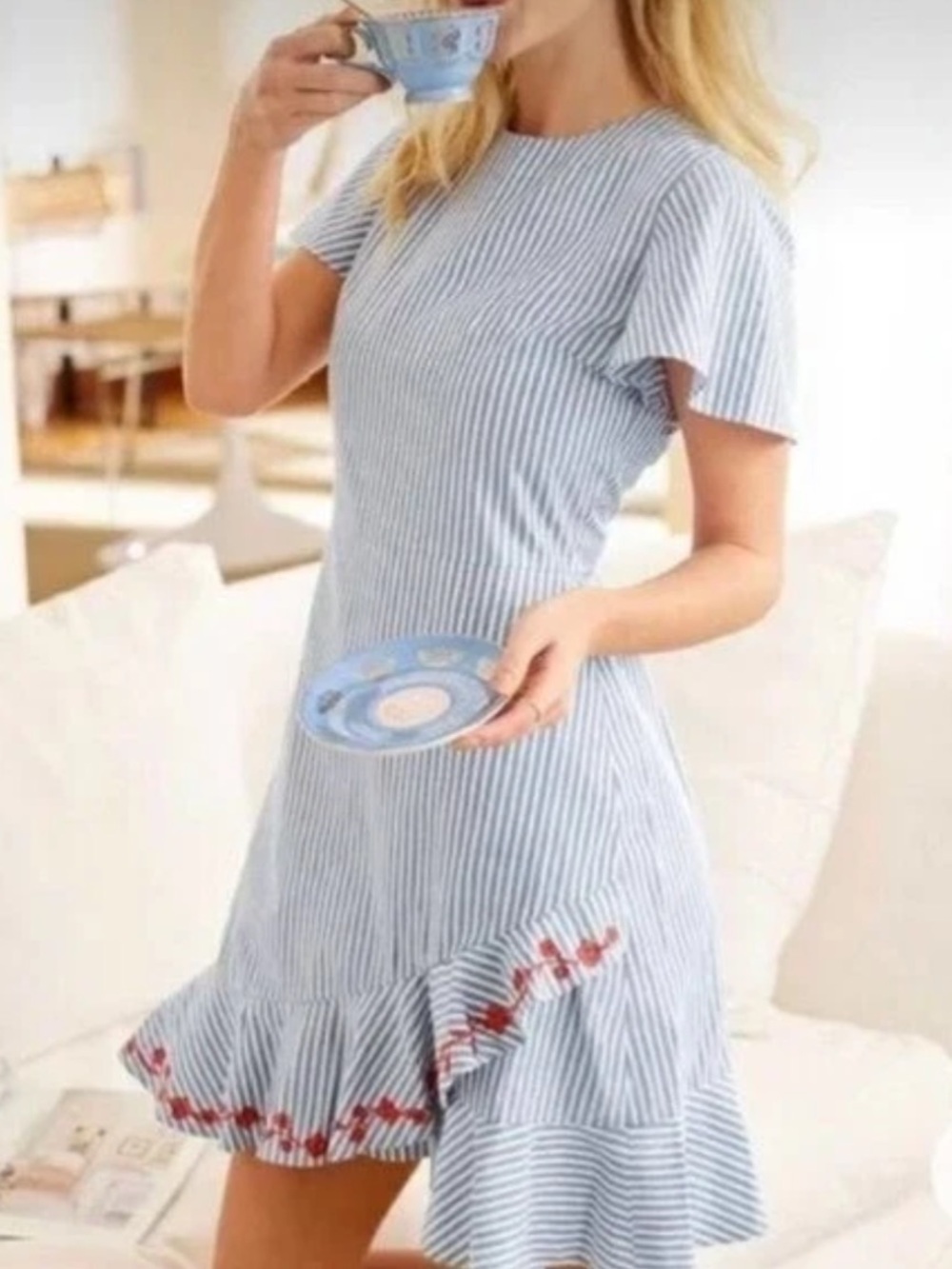 Draper James embroidered nautical faux-wrap dress 2